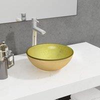 Berkfield Home Basin Tempered Glass 30x12 cm Gold