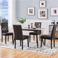 Kelvenix Dining Chairs Set of 2 Faux Leather Chair with Solid Wooden Legs Brown