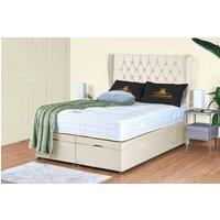 UK Bed Furniture Bronte End Lift Divan Ottoman Storage Bed with 54 Inch Headboard in Cream | Size: Small Double