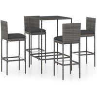 Berkfield Home 5 Piece Garden Bar Set with Cushions Poly Rattan Grey