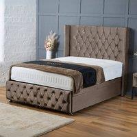 BSSPOKE Mayfair Ottoman Divan Bed Plush Velvet 54 Headboard & Mattress in Taupe | Size: Double