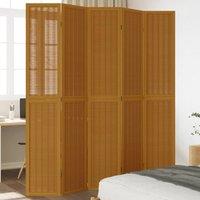 Berkfield Home Room Divider 5 Panels Brown Solid Wood Paulownia