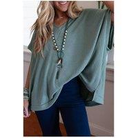 Everyday The Label Women's Moonlight Jade Oversized Ribbed Knit V Neck Dolman Short Sleeve Top | Size: Medium