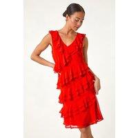Roman Women's Petite Plain Ruffle Tiered Shift Dress in Orange | Size: 14