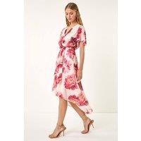 Roman Women's Floral Print Midi Wrap Dress in Pink | Size: 18