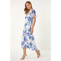 Roman Women's Floral Print V-Neck Midi Dress in White | Size: 12