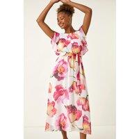 Roman Women's Floral Split Sleeve Midi Dress in Ivory | Size: 10