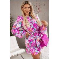 Everyday The Label Women's Purple Floral Keyhole Back Long Sleeve Belted Dress | Size: Medium