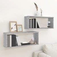 Berkfield Home Wall Cube Shelves 2 pcs Grey Sonoma 60x15x23 cm Engineered Wood | Size: 60 x 15 x 23 cm