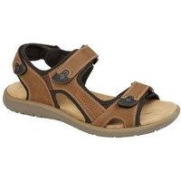 Roamers Men's Triple Strap Leather Touch Fastening Sports Sandals in Brown | Size: 12