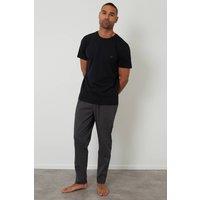 Threadbare Men's Short Sleeve Stripe Bottom Pyjama Set in Black | Size: XL