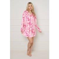 Oasis Women's Pink Floral Long Sleeve Printed Satin Nightie | Size: Medium