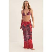 NastyGal Women's Floral Placement Beaded Triangle 3pc Maxi Skirt Bikini Set in Red | Size: 14