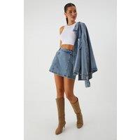 MissPap Women's Denim High Waist Mini Skirt in Authentic Midwash | Size: 6