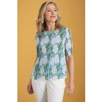Anna Rose Women's Bouquet Print Pleated Top in Blue | Size: 18