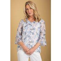 Anna Rose Women's Print & Ribbon Top in White | Size: 18