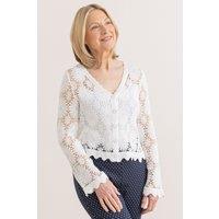 Anna Rose Women's Floral Crochet Cotton Cardigan in White | Size: 2XL