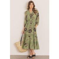 Klass. Women's Floral Print Midi Dress in Khaki | Size: 14