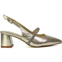 XY London Women's 'Sandie' Sling Back Strappy Pointed Toe Diamante Mid Block Heels in Metallic Gold | Size: 8