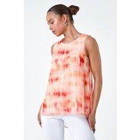 Roman Women's Petite Sleeveless Tie Dye Print Top in Coral | Size: 14