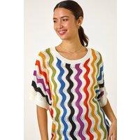 Roman Women's Vertical Striped Wave Knit Jumper | Size: 14
