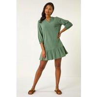Roman Women's Textured V-Neck Smock Dress in Khaki | Size: 14