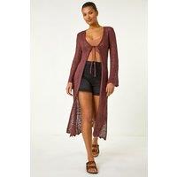 Roman Women's Longline Tie Cotton Blend Knit Cardigan in Chocolate | Size: 18
