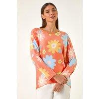 Roman Women's All Over Floral Print Snit Top in Orange | Size: Large