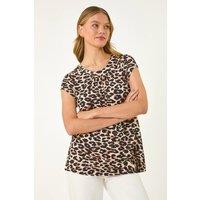 Roman Women's Pleated Animal Print Shell Top in Natural | Size: 12