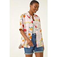 Roman Women's Fruit Print Collared Shirt in Light Pink | Size: 14