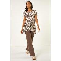 Roman Women's Floral Print Hanky Hem Top in Beige | Size: 10