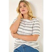 Roman Women's Curve Stripe Frill Lace Top in Ivory | Size: 16
