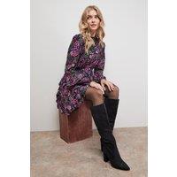 Oasis Women's Wide Fit Jemima Faux Suede High Block Heel Pointed Knee Boots in Natural Black | Size: 4