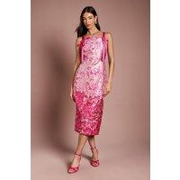 Coast Women's Bow Detail Jacquard Pencil Dress in Pink | Size: 14