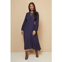 Wallis Women's Petite Viscose Tie Front Midi Dress in Navy | Size: 18