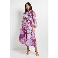 Wallis Women's Floral Print Organza Midi Shirt Dress in Pink | Size: 12