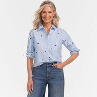 Lands' End Women's Oxford Cropped Shirt with Step Hem in Baby Blue | Size: 10-12