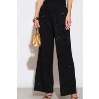Sarta Women's Aria Black Sequin Wide Leg Trousers | Size: Medium