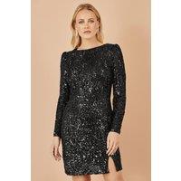 Yumi Women's Black Sequin Long Sleeve Fitted Dress | Size: 8