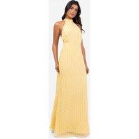 Anaya with Love Women's Gold Foil Halter Neck Maxi Dress in Yellow | Size: 12
