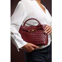 Where's That From Women's 'Luna' Woven Leather Tote Bag With Gold Detail in Maroon