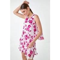 Roman Women's Floral Print Tiered Layer Dress in Ivory | Size: 10