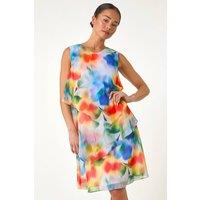Roman Women's Petite Abstract Layered Tier Dress in Blue | Size: 10