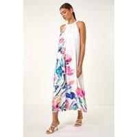 Roman Women's Floral Placement Halter Neck Midi Dress in Pink | Size: 20