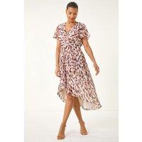 Roman Women's Leopard Ruffle Front Dress in Brown | Size: 18