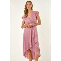 Roman Women's Shimmer Plisse Wrap Dress in Pink | Size: 18