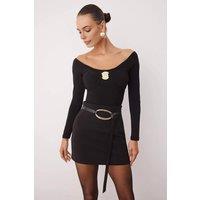WOVCOR Women's Off Shoulder Long Sleeve Embellished Knit Bodysuit in Black | Size: 14
