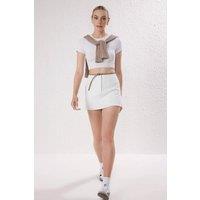 WOVCOR Women's Belted Mini Skort with Seam Detail in White | Size: 6