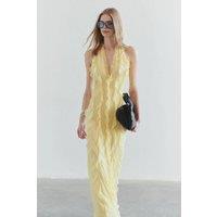 WOVCOR Women's Tulle Ruffled Lined Halter Neck Maxi Evening Dress in Yellow | Size: 12