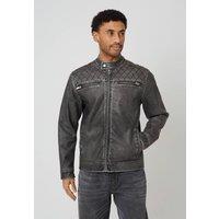 Brave Soul Men's Onion Quilted Vintage PU Biker Jacket in Black | Size: Large